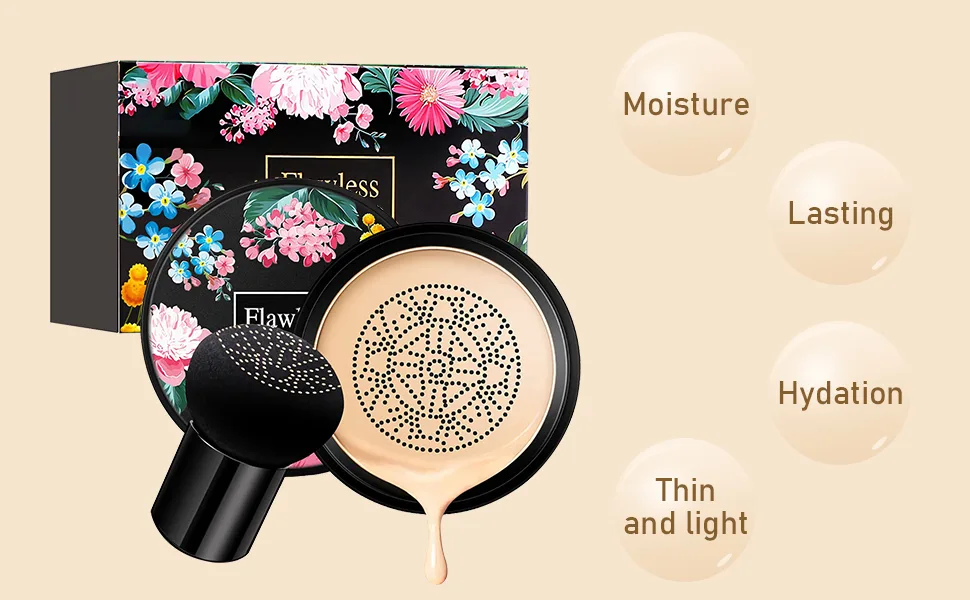 Mushroom Head Air Cushion CC Cream, Concealer Lasting Nude Makeup Moisturizing BB Liquid Foundation, Even Skin Tone Makeup Base Primer A-Natural - product information 2