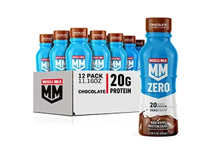 Muscle Milk Pro Advanced Nutrition Protein Shake, Knockout Chocolate, 11.16 Fl Oz Bottle, 12 Pack, 32g Protein, 1g Sugar, 16 Vitamins & Minerals, 5g Fiber, Workout Recovery, Energizing Snack, Packaging May Vary Bottle Chocolate 11.2 Fl Oz (Pack of 12) - muscle milk zero