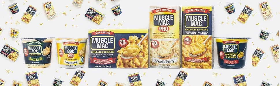 Muscle Mac | Macaroni and Cheese Microwavable Mega Cups, 20 Grams Of Protein Per Serving, Real Cheese, Non-GMO, (12 Cups) - Macaroni & Cheese, Pasta, Quick Meal, Snack, High Protein, Shells, Microwaveable, Cup, Muscle Mac