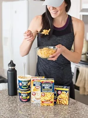 Muscle Mac | Macaroni and Cheese Microwavable Mega Cups, 20 Grams Of Protein Per Serving, Real Cheese, Non-GMO, (12 Cups) - Muscle Mac Macaroni & Cheese Protein Rich Vegetable Protein Quality Pasta Easy Convenient