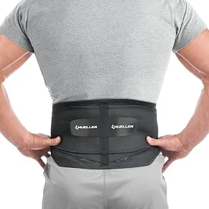 Mueller 255 Lumbar Support Back Brace with Removable Pad, Black, Regular(Package May Vary) Regular (Pack of 1) - Adjustable Lumbar Back Brace