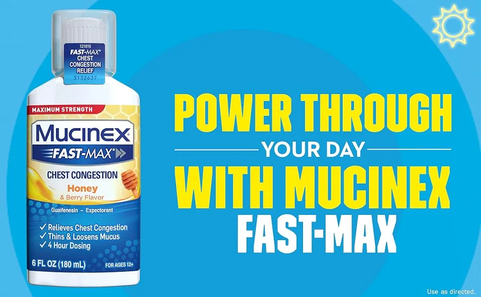 Mucinex Fast-Max Maximum Strength Chest Congestion, Symptom Relief, Honey-Berry, 6 Fl Oz - power through your day with mucinex fastmax.