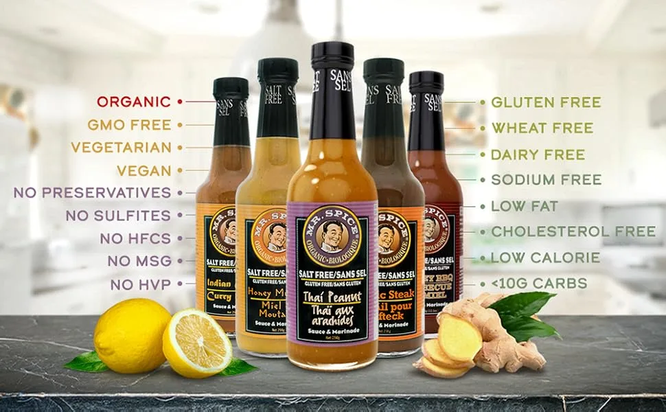 Mr. Spice Organic Thai Peanut Sauce - Salt-Free - Low Fat Marinade - Gluten Free - Vegan - Thai Peanut Sauce