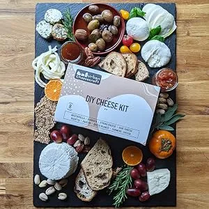Mozzarella, Ricotta & Farmers' Cheese Kit - 4 Batches, Make Cheese in 1 Hour, Vegetarian, Gluten Free & Non-GMO - deluxe cheese making kit makes 8 cheeses mozzarella, string cheese burrata goat cheese and wheels