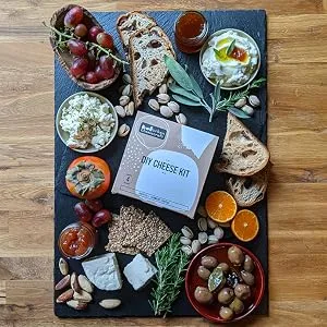 Mozzarella, Ricotta & Farmers' Cheese Kit - 4 Batches, Make Cheese in 1 Hour, Vegetarian, Gluten Free & Non-GMO - mini cheese making gift box ricotta and farmers cheese on charcuterie board
