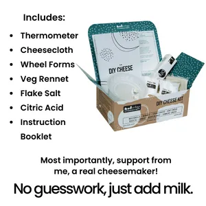 Mozzarella, Ricotta & Farmers' Cheese Kit - 4 Batches, Make Cheese in 1 Hour, Vegetarian, Gluten Free & Non-GMO - urbancheesecraft diy cheese kit list of supplies cheesecloth thermometer rennet wheel molds rennet