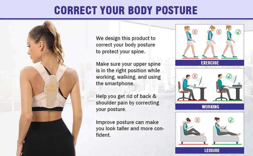 Moxita Posture Corrector for Women and Men, Adjustable Upper Back Breathable Back Support Straightener, Providing Pain Relief from Back Neck Shoulder Clavicle (S/M) Beige Small/Medium - posture brace