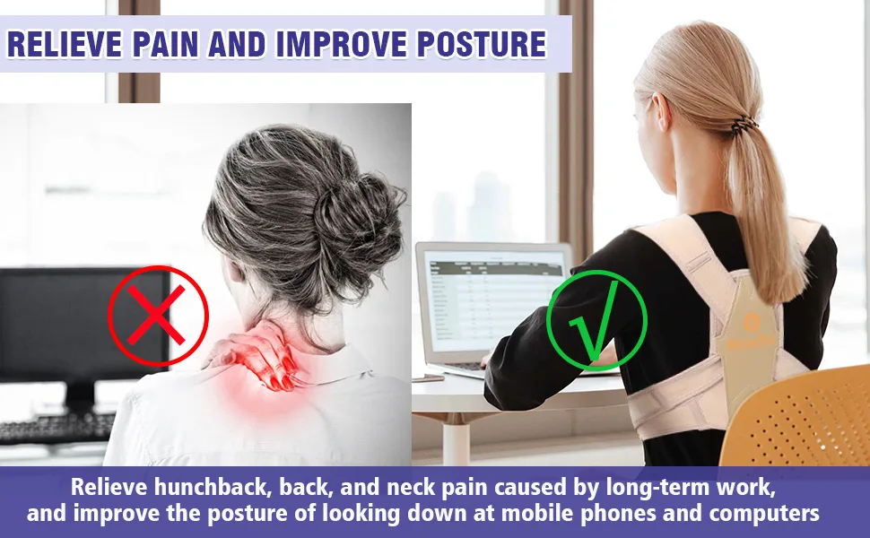 Moxita Posture Corrector for Women and Men, Adjustable Upper Back Breathable Back Support Straightener, Providing Pain Relief from Back Neck Shoulder Clavicle (S/M) Beige Small/Medium - posture corrector