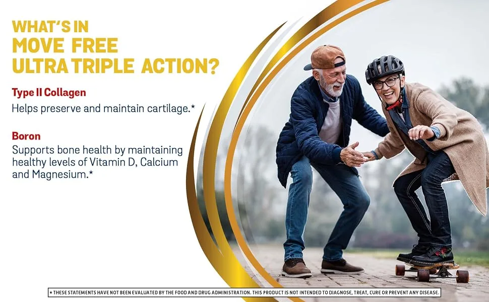 Move Free Ultra Triple Action Joint Support Supplement - Type II Collagen Boron & Hyaluronic Acid - Supports Joint Comfort, Cartiliage & Bones in 1 Tiny Pill Per Day, 64 Tablets (64 servings)* - Move free Ultra Triple Action Joint Cartilage Bone Support Collagen Boron Hyaluronic Acid
