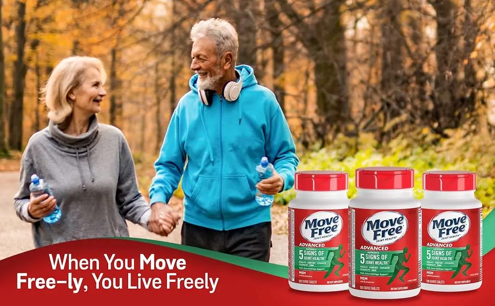 Move Free Advanced Glucosamine Chondroitin MSM Joint Support Supplement, Supports Mobility Comfort Strength Flexibility & Bone - 3x120 Bottles (120 servings)* - Move Free Advanced Glucosamine MSM Joint Support Mobility Comfort Strength Flexibility Bone