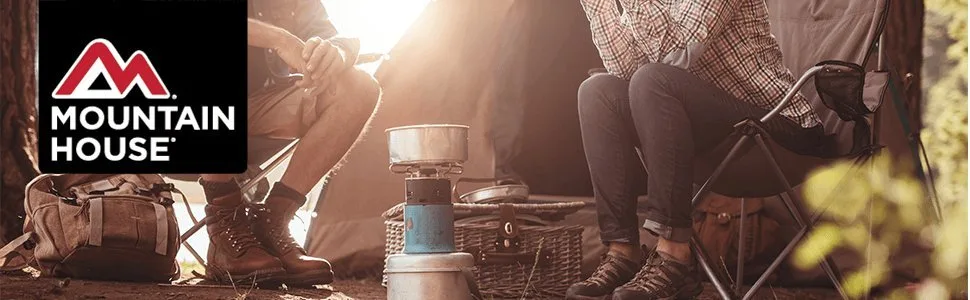 Mountain House Beef Stew, Pouch - Mountain House top banner image of two people camping eating meal together outdoors