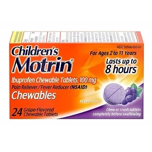 Motrin Children's Chewable Tablets with 100 mg Ibuprofen for Pain & Fever, Grape, 24 Count (Pack of 1) - product information 1