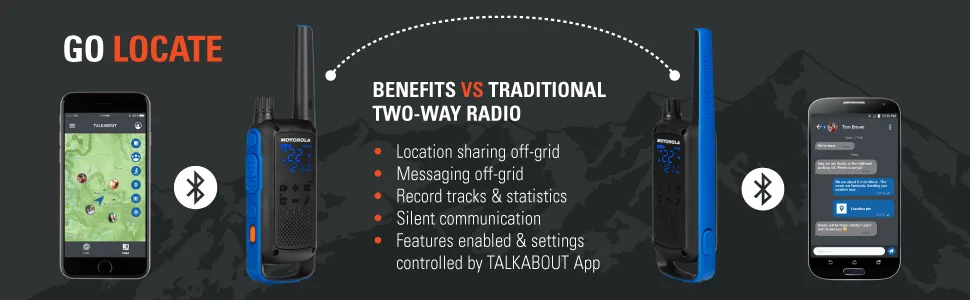 Motorola Talkabout T800 Two-Way Radios, 2 Pack, Black/Blue - T800