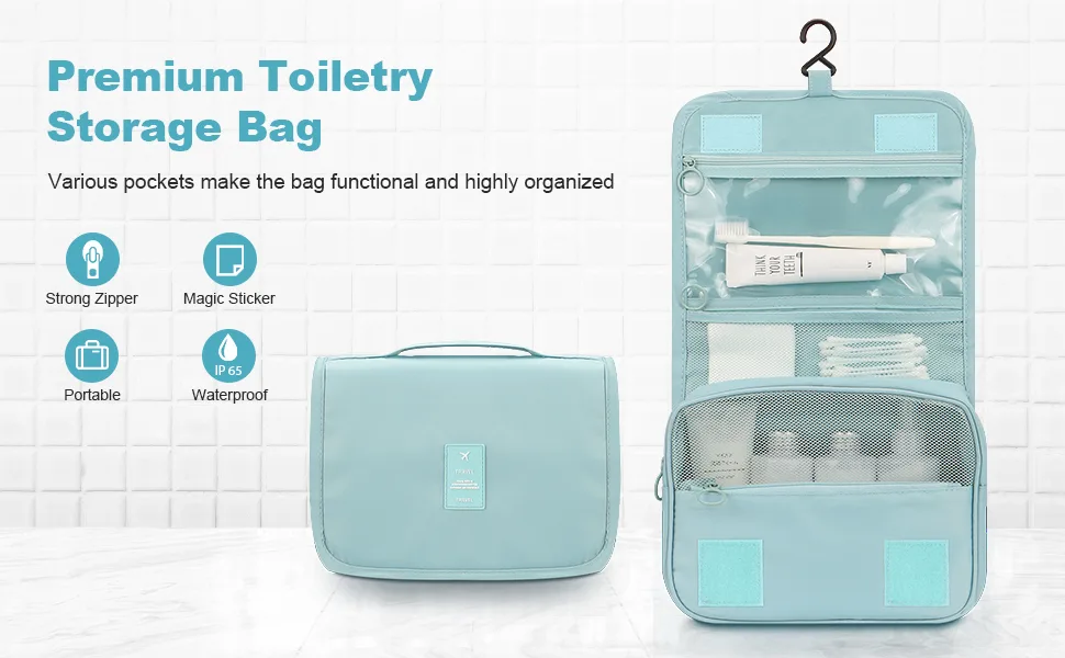 Mossio Hanging Toiletry Bag - Large Cosmetic Makeup Travel Organizer for Men & Women with Sturdy Hook Beige - PREMIUM TOILETRY STORAGE BAG