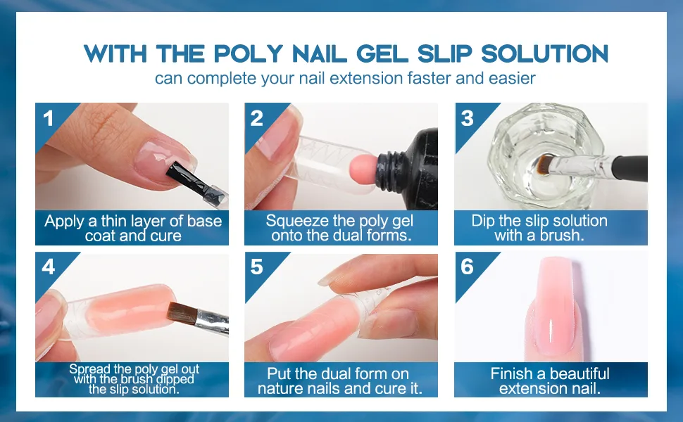 Morovan Poly Gel Slip Solution 120ml Extension Nail Liquid Slip Solution Anti-stick Poly Gel Slip Solutions for Poly Nail Gel with Brush Bottle Cap as A Liquid Cup Easy DIY Poly Gel Nail - poly gel liquid solution use