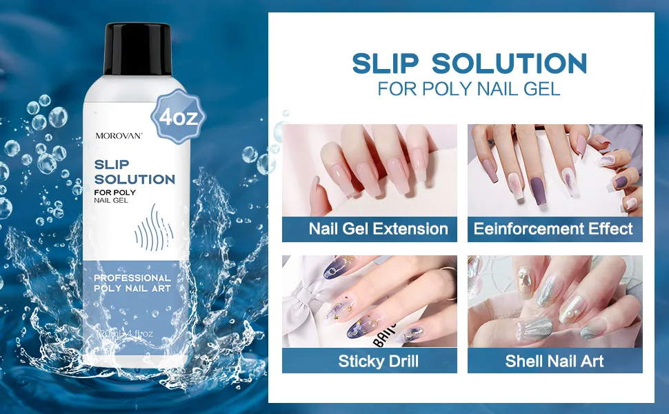 Morovan Poly Gel Slip Solution 120ml Extension Nail Liquid Slip Solution Anti-stick Poly Gel Slip Solutions for Poly Nail Gel with Brush Bottle Cap as A Liquid Cup Easy DIY Poly Gel Nail - slip solution polygel