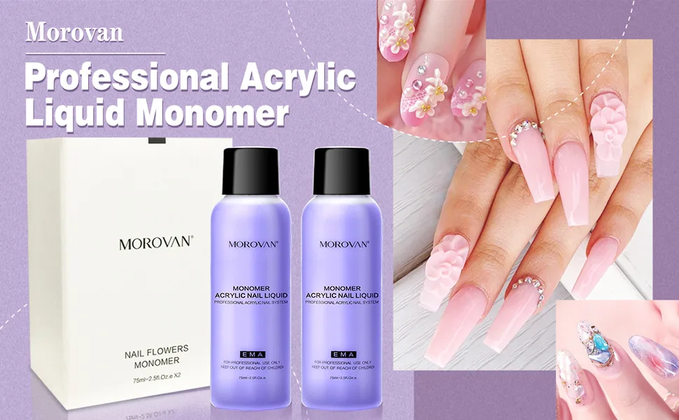 Morovan Monomer Acrylic Nail Liquid - Non-Yellow Nail Monomer Liquid 2PCS 2.5OZ for Acrylic Powder Medium Drying Time - acrylic liquid