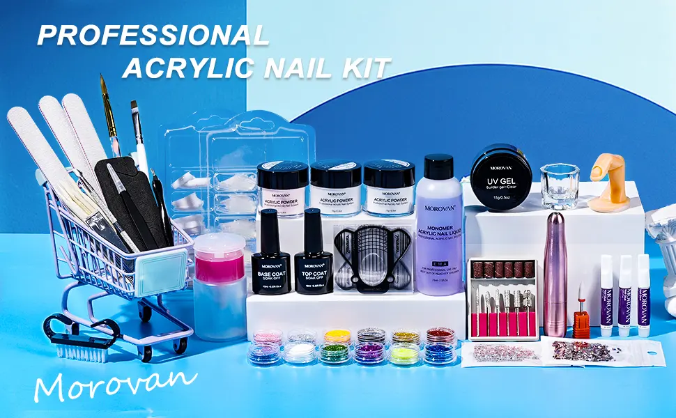 Morovan Acrylic Nail Kit with Drill - Professional Nail Kit Acrylic Set with Everything for Beginners Glitter Powders Brush Forms Starters DIY Nail Art Extension - acrylic nail kit