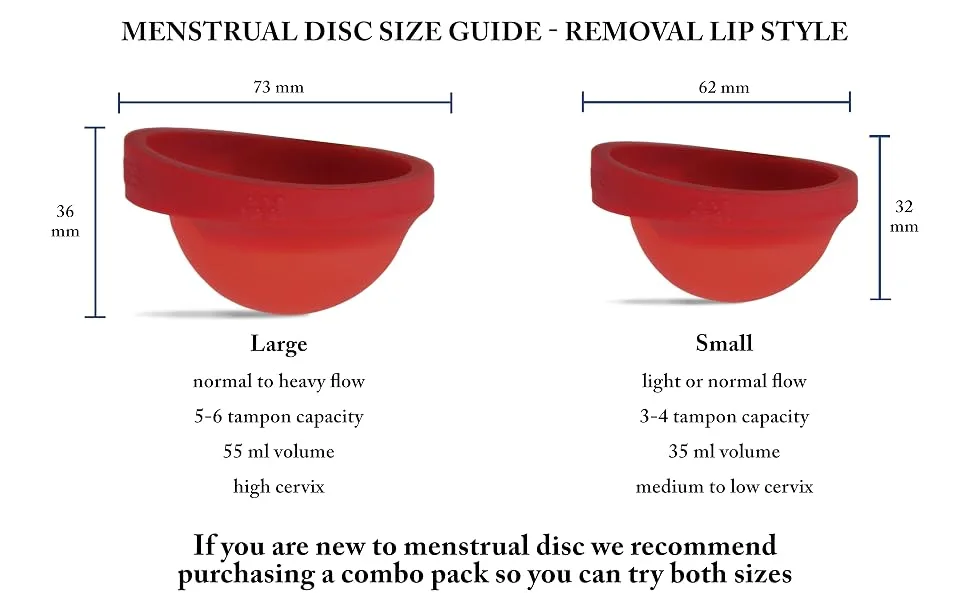 MOONTHLIES Reusable Menstrual Disc - Reusable Period Disc - Tampon, Pad and Cup Alternative (Combo Set - 1 Large & 1 Small, Red) Red Combo Set - 1 Large & 1 Small - red size guide