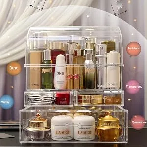 MOOCHI Professional Large Cosmetic Makeup Organizer Dust Water Proof Cosmetics Storage Display Case with Drawers XL(11.8"W x 6.9"D x 14"H) Clear - 5072