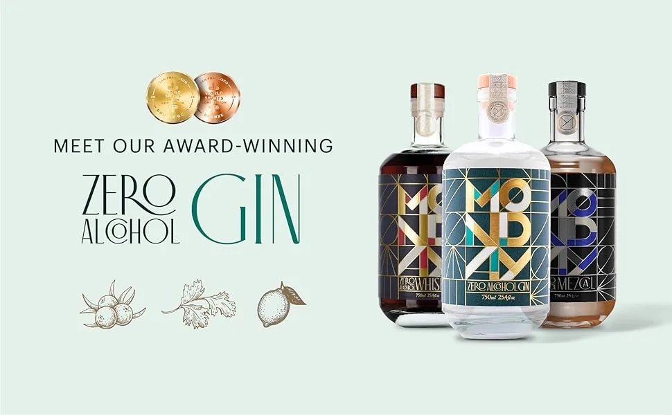 MONDAY Zero Alcohol Gin  An Award Winning Non-Alcoholic Spirit with Zero Carbs, No Sugar, 0 Calories - 750ml - Zero Alcohol Drink Monday Gin