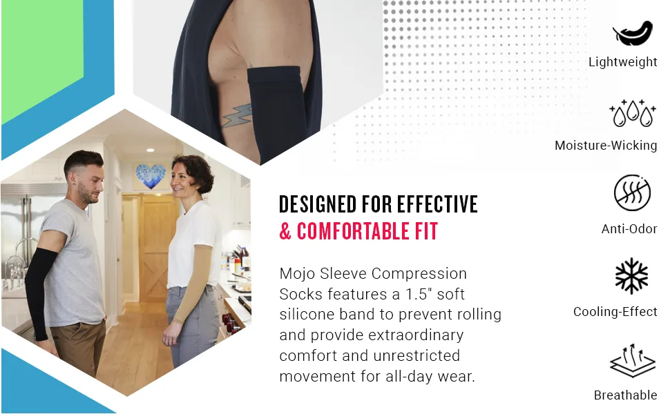 Mojo Compression Medical Opaque Lymphedema Compression Arm Sleeve - Wrist & Elbow - 20-30mmHg - Unisex - Black, XL Black X-Large - Compression Socks, Arm Sleeve
