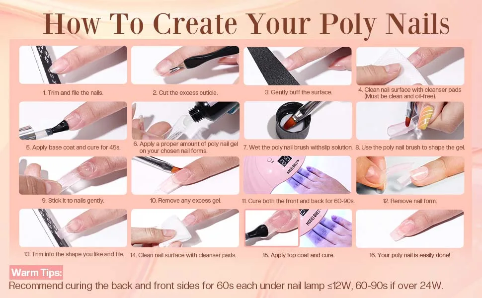 Modelones Poly Nail Gel Kit 30ml 2PCS With Slip Solution Extension Builder Enhancement Professional Starter Kit All-in-One Nail Technician French Kit A1-Nude - polygel nail starter kit