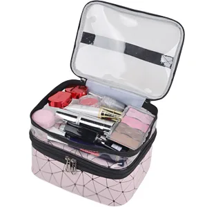 MKPCW Makeup Bags Double layer Travel Cosmetic Cases Make up Organizer Toiletry Bags (Pink) - makeup bags