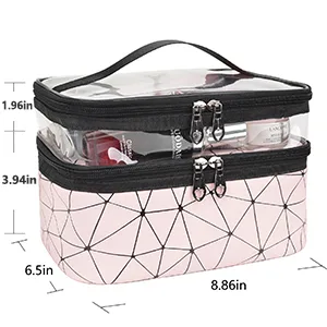MKPCW Makeup Bags Double layer Travel Cosmetic Cases Make up Organizer Toiletry Bags (Pink) - makeup bags size