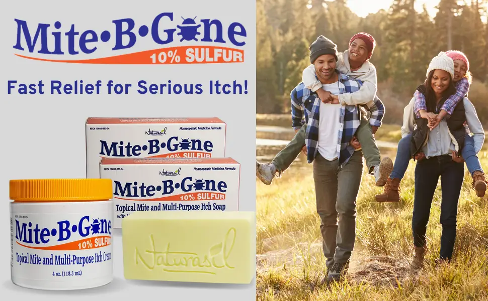 Mite-B-Gone 10% Sulfur Cream (4oz) + Multi-Purpose Itch Soap (2 Bars / 4 oz per bar) - Itch Relief for Insect Bites, Acne, Itching and Redness - Mite B Gone Kit Footer