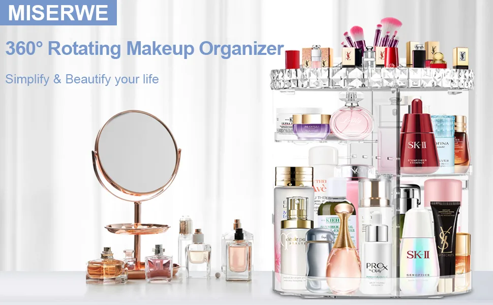 Miserwe Makeup Organizer 360 Degree Rotation 7 Layers Adjustable Storage Different Kinds of Cosmetics Multi-Function Large Capacity Makeup Storage Organizer Great for Bathroom Dresser Vanity - product information 2