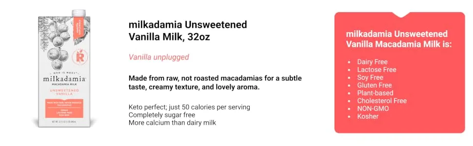 milkadamia Macadamia Milk, Unsweetened Vanilla, 32 Fl Oz (Pack of 2) - product information 5