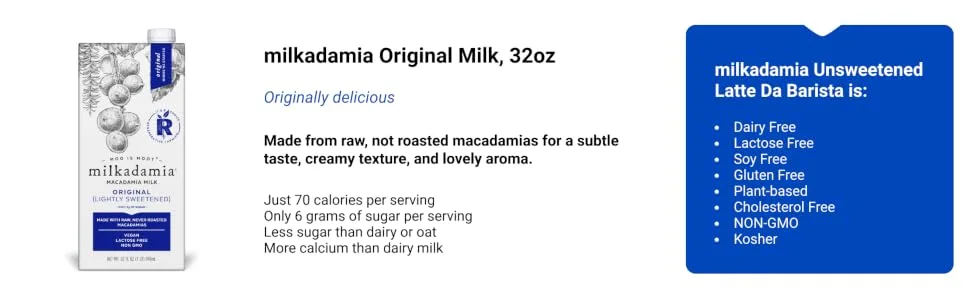 milkadamia Macadamia Milk, Original (Lightly Sweetened) - 32 Oz, 2 Count - product information 5
