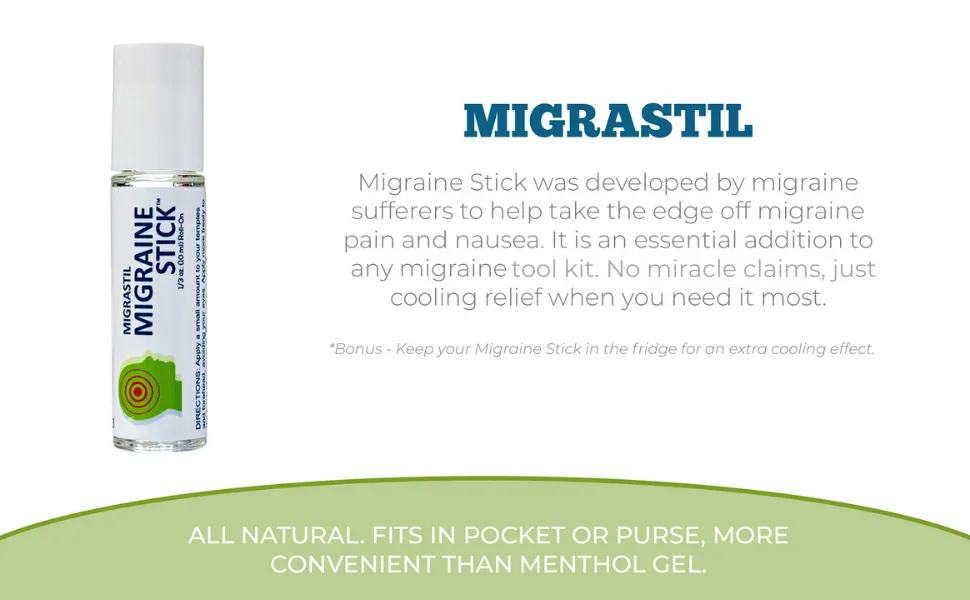 Migrastil Migraine Stick  Headache Relief Rollon - Fast Cooling Relief for Migraine & Tension Headaches. Aromatherapy with Peppermint & Other Essential Oils. Metal Roller. Made in USA by Basic Vigor - migrana & dolor de cabeza, mirgraine relief