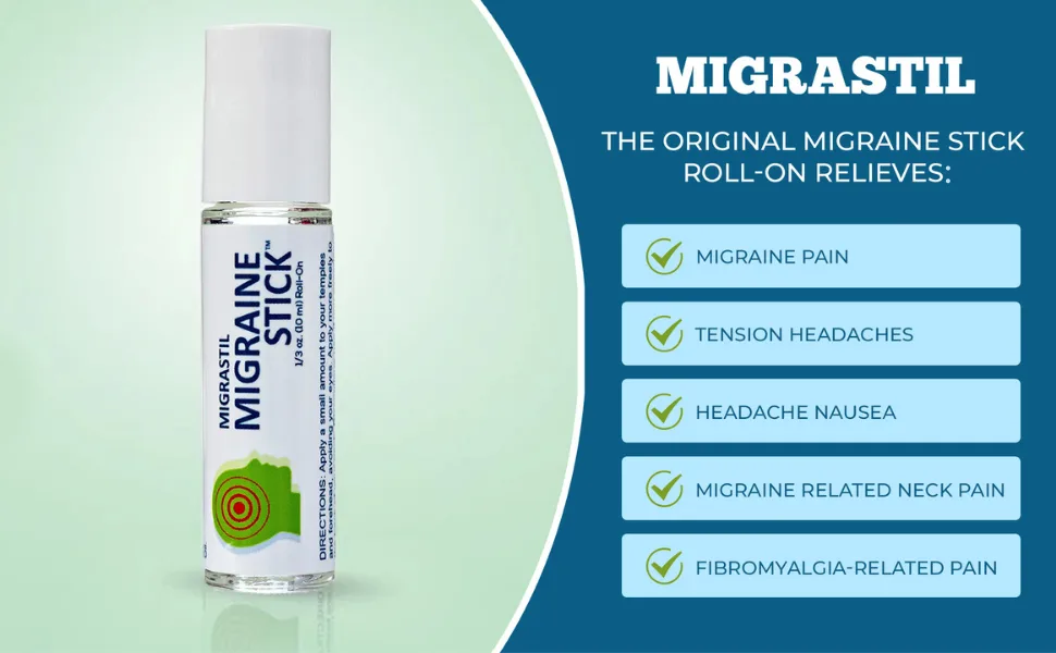Migrastil Migraine Stick  Headache Relief Rollon - Fast Cooling Relief for Migraine & Tension Headaches. Aromatherapy with Peppermint & Other Essential Oils. Metal Roller. Made in USA by Basic Vigor - migrastil migraine stick quick headache relief migraine and tension headache