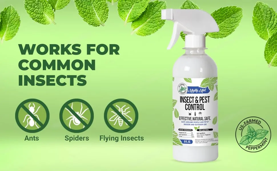 Mighty Mint 8oz Insect and Pest Control Peppermint Oil - Natural Spray for Spiders, Ants, and More - Non-Toxic (2) - Works for Common Insects, Ants, Spiders, Flying Insects