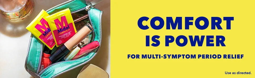 Midol Complete Caplets with Acetaminophen for Menstrual Symptom Relief - 50 Count (25 Pouches of 2 Caplets), On The Go Menstrual Pain Relief - midiol complete