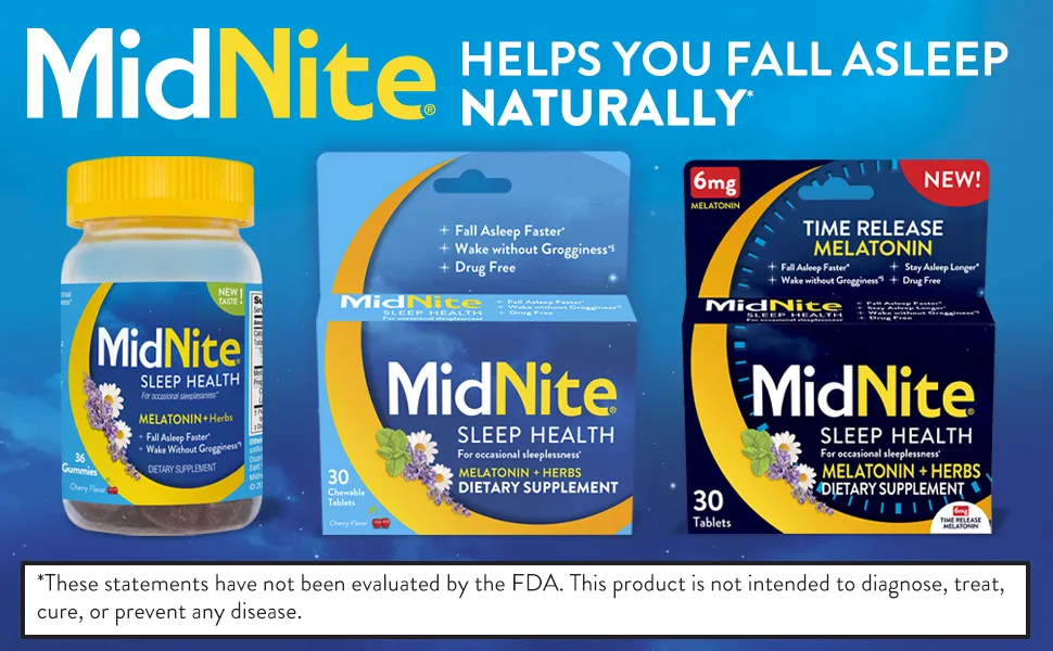 MidNite Drug-Free Sleep Aid Supplement, 1.5mg Melatonin + Herbs, 30 Chewable Tablets - MidNite