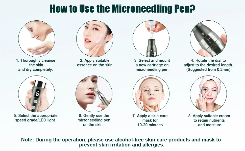 Microneedling Pen Electric Derma Pen with 20 Replacement Cartridges, Adjustable Microneedle Dermapen for Face Body Home Use - product information 6