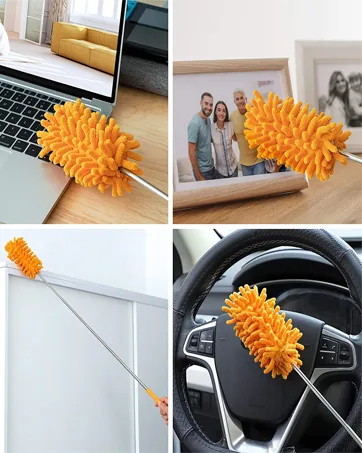 Microfiber Duster for Cleaning, Tukuos Hand Washable Dusters with 2pcs Replaceable Microfiber Head, Extendable Pole, Detachable Cleaning Supplies for Office, Car, Window, Furniture, Ceiling Fan Bright Orange - duster