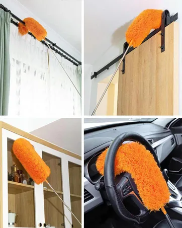 Microfiber Duster for Cleaning, Tukuos Hand Washable Dusters with 2pcs Replaceable Microfiber Head, Extendable Pole, Detachable Cleaning Supplies for Office, Car, Window, Furniture, Ceiling Fan Bright Orange - duster