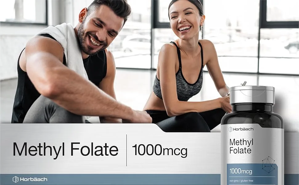 Methyl Folate 1000 mcg | 200 Capsules | 5-MTHF | Folic Acid Supplement | Non-GMO, Gluten Free Methylfolate | by Horbaach - methyl folate