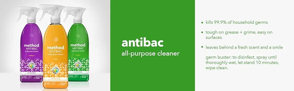 Method  Antibacterial All-Purpose Cleaner, Citron, 28 Ounce, 4 Count (Pack of 1) Packaging May Vary - Antibacterial cleaners, disinfecting spray, disinfecting cleaner, disinfecting spray cleaner