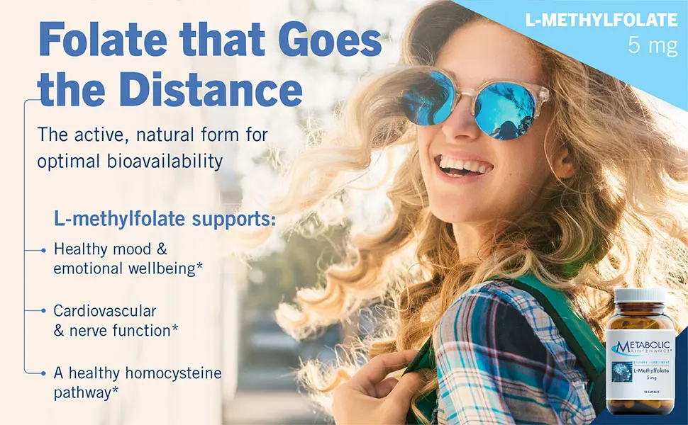 Metabolic Maintenance L-Methylfolate 5mg - Active Folate (L-5-MTHF) + Glycine Supplement - B Vitamin for Mood, Nerve, Methylation + Cardiovascular Support (90 Capsules) - Folate that goes the distance
