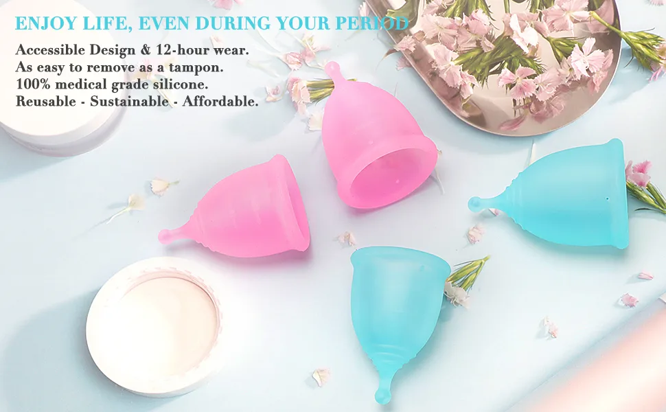 Menstrual Cups Multi Pack Heavy Flow Flexible Disposable Softcup Small Or Large Two Pack with Storage Silicone Soft Cups Menstrual Organic Cups Large Large (Pack of 2) Blue - blue menstrual cup