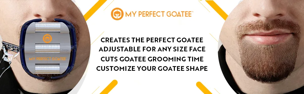 Mens Goatee Shaving Template - Create a Perfectly Shaped Goatee Every Time - Adjustable Reduces Shaving Time - Shape Van Dyke, Goatee and Circle Bead (Version 1.1) 1 Count (Pack of 1) - Banner