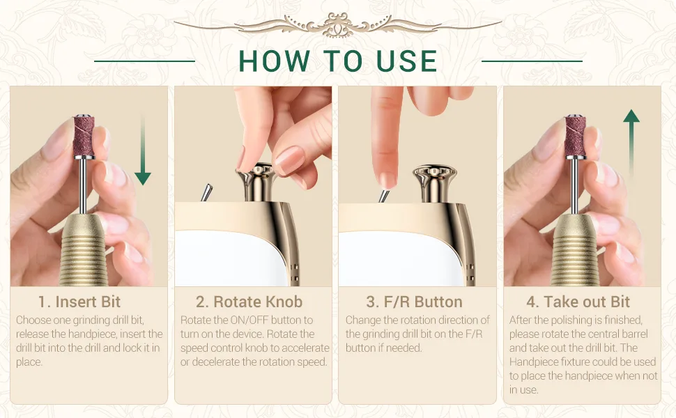 MelodySusie Nail Drill Machine, Electric Nail File Professional For Acrylic Nail, Rechargeable Cordless Portable E File 6 Nail Drill Bit Set - S5 Jade - Electric Nail File