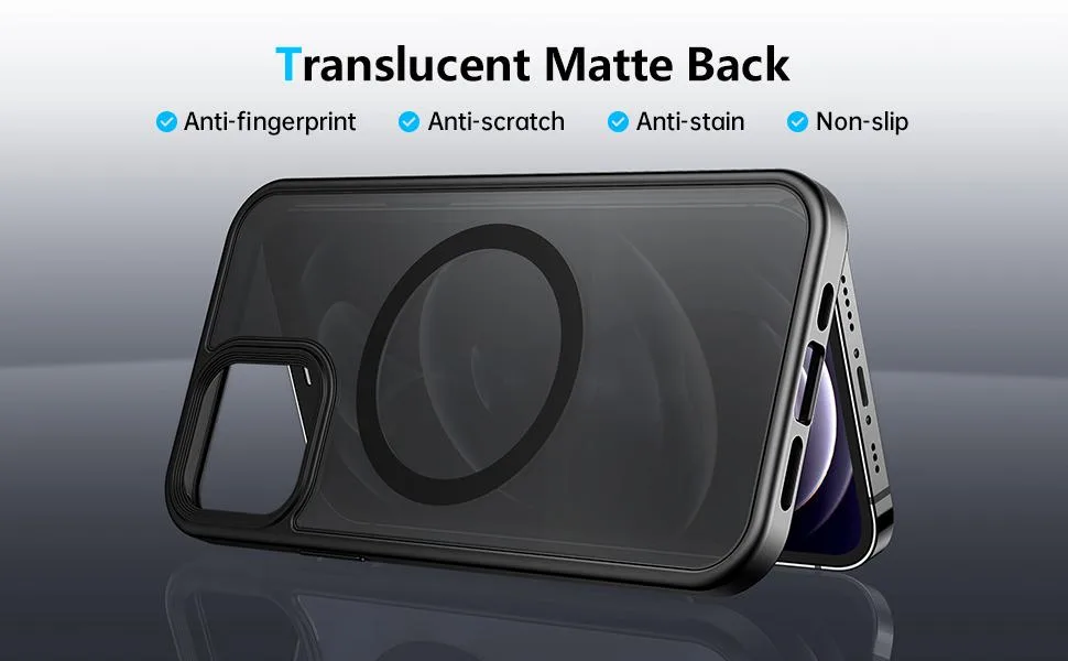 Meifigno Magnetic Case Designed for iPhone 12/iPhone 12 Pro Case 6.1 Inch, Military Grade Protection & Compatible with MagSafe, Translucent Matte Back with Soft Silicone Edge, Black - product information 10
