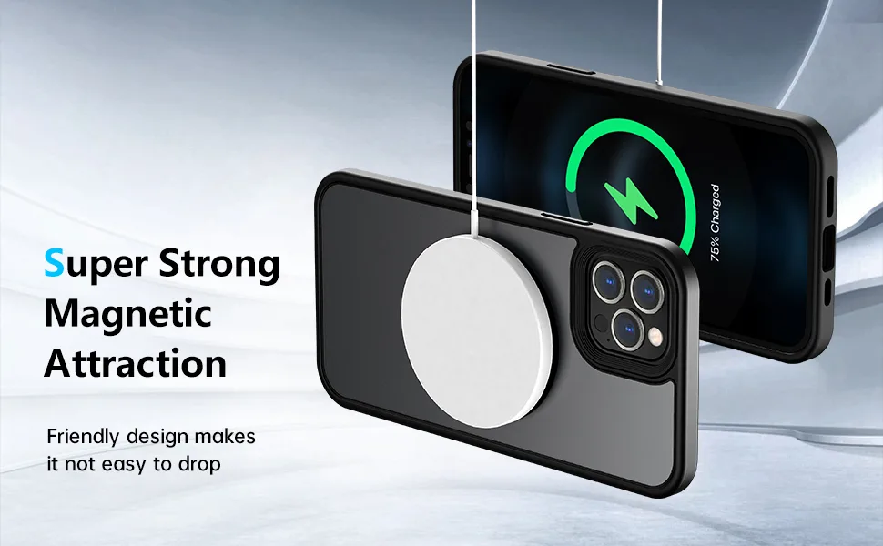 Meifigno Magnetic Case Designed for iPhone 12/iPhone 12 Pro Case 6.1 Inch, Military Grade Protection & Compatible with MagSafe, Translucent Matte Back with Soft Silicone Edge, Black - product information 8