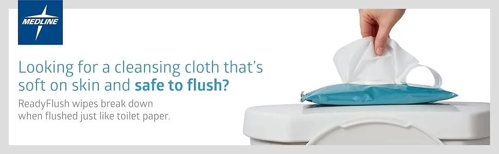 Medline ReadyFlush Large Adult-Sized 8x12 Personal Cleansing Cloths - Tub of 60 Flushable Wipes - product information 1